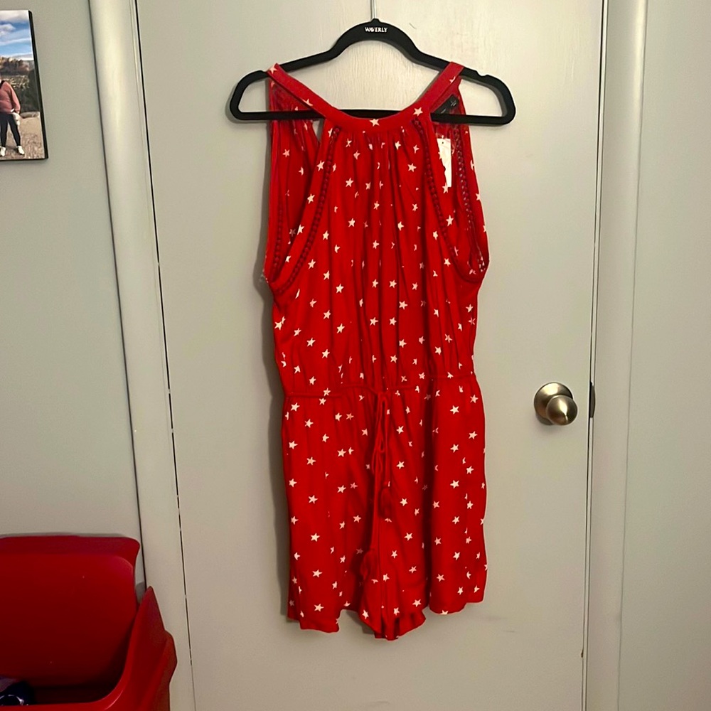 NEW New York & Company Red Halter Neck Romper Size L